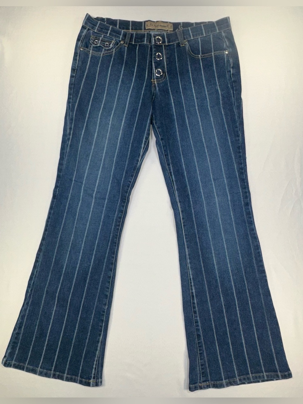 VTG Crest Jeans Pinstripe Flare Denim Sz 13/14 Western Button Fly Bell Bottoms